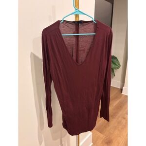 Gap Womens Large Burgundy V-Neck Long Sleeve Lightweight Relaxed Fit Top Maroon